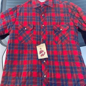 Large, quilt lined, long sleeve, button-up flannel.